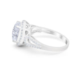 Halo Art Deco Engagement Ring Round Simulated Cubic Zirconia 925 Sterling Silver