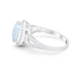 Halo Art Deco Engagement Ring Round Simulated Cubic Zirconia 925 Sterling Silver