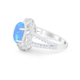 Vintage Style Oval Engagement Ring Round Simulated CZ 925 Sterling Silver