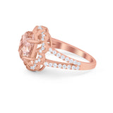 Vintage Style Oval Engagement Ring Round Simulated CZ 925 Sterling Silver