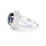 Vintage Style Oval Engagement Ring Round Simulated CZ 925 Sterling Silver