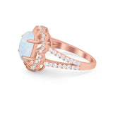 Vintage Style Oval Engagement Ring Round Simulated CZ 925 Sterling Silver