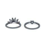 Two Piece Bridal Set Marquise Art Deco Wedding Engagement Ring Set Round Simulated Cubic Zirconia & Lab White Opal Band 925 Sterling Silver