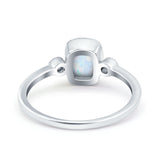 Emerald Cut Three Stone Lab Created Opal Ring Cubic Zirconia 925 Sterling Silver