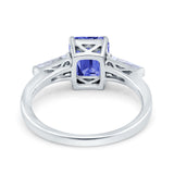 Art Deco Wedding Ring Emerald Cut Simulated Cubic Zirconia 925 Sterling Silver