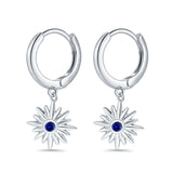 Starburst LeverBack Earrings Hoop Huggie Design Simulated Cubic Zirconia 925 Sterling Silver (40mm)