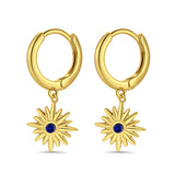 Starburst LeverBack Earrings Hoop Huggie Design Simulated Cubic Zirconia 925 Sterling Silver (40mm)