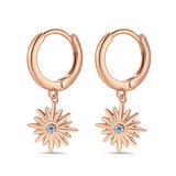 Starburst LeverBack Earrings Hoop Huggie Design Simulated Cubic Zirconia 925 Sterling Silver (40mm)