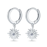 Starburst LeverBack Earrings Hoop Huggie Design Simulated Cubic Zirconia 925 Sterling Silver (40mm)