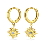 Starburst LeverBack Earrings Hoop Huggie Design Simulated Cubic Zirconia 925 Sterling Silver (40mm)