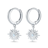 Starburst LeverBack Earrings Hoop Huggie Design Simulated Cubic Zirconia 925 Sterling Silver (40mm)