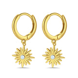 Starburst LeverBack Earrings Hoop Huggie Design Simulated Cubic Zirconia 925 Sterling Silver (40mm)