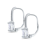 Round LeverBack Earrings Hoop Huggie Design Simulated Cubic Zirconia 925 Sterling  Silver (22mm)