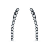 Threader Stud Fishhook Earrings Bezel Line Cubic Zirconia 925 Sterling Silver