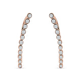 Threader Stud Fishhook Earrings Bezel Line Cubic Zirconia 925 Sterling Silver