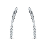 Threader Stud Fishhook Earrings Bezel Line Cubic Zirconia 925 Sterling Silver