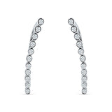 Threader Stud Fishhook Earrings Bezel Line Cubic Zirconia 925 Sterling Silver