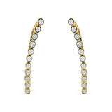 Threader Stud Fishhook Earrings Bezel Line Cubic Zirconia 925 Sterling Silver