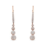Dangle Drop Leverback Earrings Graduated Circles Cubic Zirconia 925 Sterling Silver