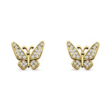 Minimalist Butterfly Stud Earrings Cubic Zirconia 925 Sterling Silver