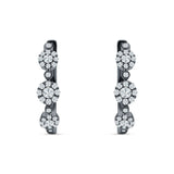 Halo Three Flower Hoop Earrings CZ 925 Sterling Silver