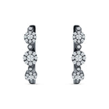 Halo Three Flower Hoop Earrings CZ 925 Sterling Silver