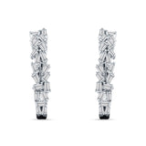 Baguette Cluster Huggie Hoop Earrings Cubic Zirconia 925 Sterling Silver