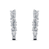 Baguette Cluster Huggie Hoop Earrings Cubic Zirconia 925 Sterling Silver