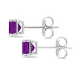 Solitaire Princess Cut Stud Earrings 925 Sterling Silver Size 3mm-9mm