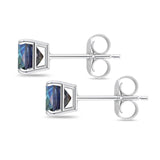 Solitaire Princess Cut Stud Earrings 925 Sterling Silver Size 3mm-9mm