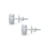 Cluster Earrings 7-Stone Round Cubic Zirconia 925 Sterling Silver Screwback Flower Stud Earring