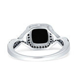 Halo Cushion Infinity Twist Side Stone Simulated Black CZ Engagement Ring Cubic Zirconia 925 Sterling Silver