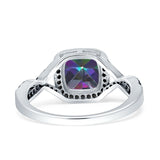 Halo Cushion Infinity Twist Side Stone Simulated Black CZ Engagement Ring Cubic Zirconia 925 Sterling Silver