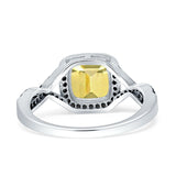 Halo Cushion Infinity Twist Side Stone Simulated Black CZ Engagement Ring Cubic Zirconia 925 Sterling Silver