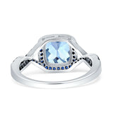 Halo Cushion Infinity Twist Side Stone Simulated Blue Sapphire CZ Engagement Ring Cubic Zirconia 925 Sterling Silver
