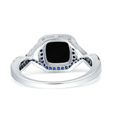 Halo Cushion Infinity Twist Side Stone Simulated Blue Sapphire CZ Engagement Ring Cubic Zirconia 925 Sterling Silver