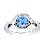 Halo Cushion Infinity Twist Side Stone Simulated Blue Sapphire CZ Engagement Ring Cubic Zirconia 925 Sterling Silver