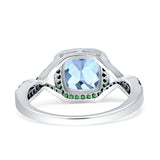 Halo Cushion Infinity Twist Side Stone Simulated Green Emerald CZ Engagement Ring Cubic Zirconia 925 Sterling Silver