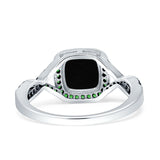 Halo Cushion Infinity Twist Side Stone Simulated Green Emerald CZ Engagement Ring Cubic Zirconia 925 Sterling Silver
