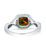 Halo Cushion Infinity Twist Side Stone Simulated Green Emerald CZ Engagement Ring Cubic Zirconia 925 Sterling Silver