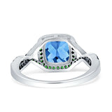 Halo Cushion Infinity Twist Side Stone Simulated Green Emerald CZ Engagement Ring Cubic Zirconia 925 Sterling Silver