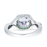 Halo Cushion Infinity Twist Side Stone Simulated Green Emerald CZ Engagement Ring Cubic Zirconia 925 Sterling Silver