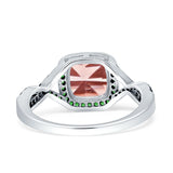 Halo Cushion Infinity Twist Side Stone Simulated Green Emerald CZ Engagement Ring Cubic Zirconia 925 Sterling Silver