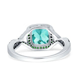 Halo Cushion Infinity Twist Side Stone Simulated Green Emerald CZ Engagement Ring Cubic Zirconia 925 Sterling Silver
