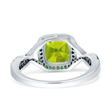 Halo Cushion Infinity Twist Side Stone Simulated Green Emerald CZ Engagement Ring Cubic Zirconia 925 Sterling Silver