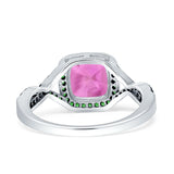 Halo Cushion Infinity Twist Side Stone Simulated Green Emerald CZ Engagement Ring Cubic Zirconia 925 Sterling Silver