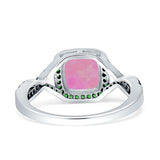 Halo Cushion Infinity Twist Side Stone Simulated Green Emerald CZ Engagement Ring Cubic Zirconia 925 Sterling Silver