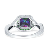 Halo Cushion Infinity Twist Side Stone Simulated Green Emerald CZ Engagement Ring Cubic Zirconia 925 Sterling Silver