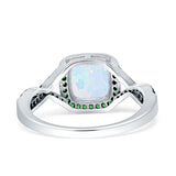 Halo Cushion Infinity Twist Side Stone Simulated Green Emerald CZ Engagement Ring Cubic Zirconia 925 Sterling Silver
