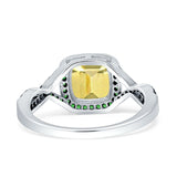 Halo Cushion Infinity Twist Side Stone Simulated Green Emerald CZ Engagement Ring Cubic Zirconia 925 Sterling Silver